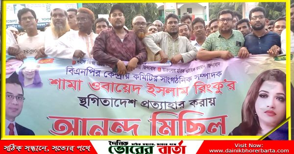 সালথায় আনন্দ মিছিল করেছে বিএনপির